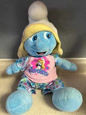 Smurfette Plush Doll - Blue Smurf Character in Pink Outfit